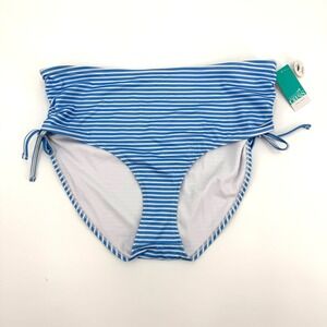 Outdoor Oasis Blue White Striped High Rise Bikini Bottoms NWT 0X Ruched Side Tie